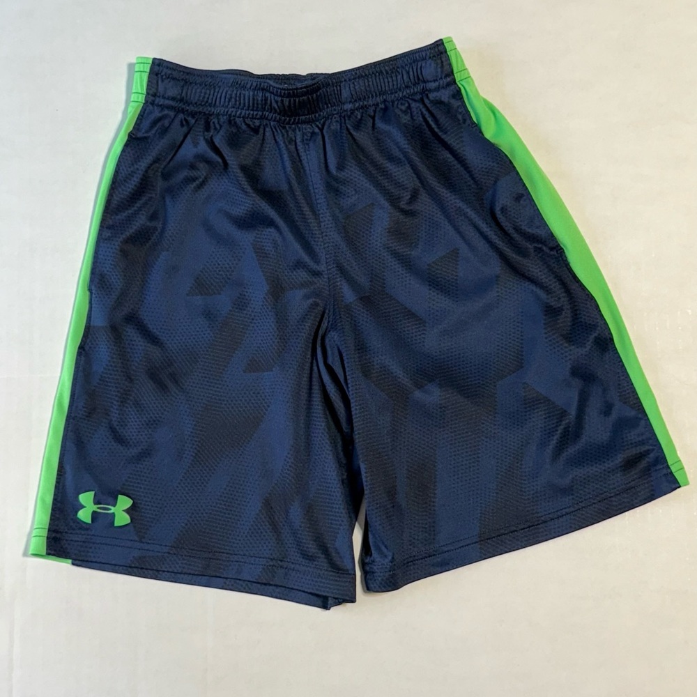 Under Armour Boys Size Youth Small Navy Camo with Neon Green Athletic Shorts